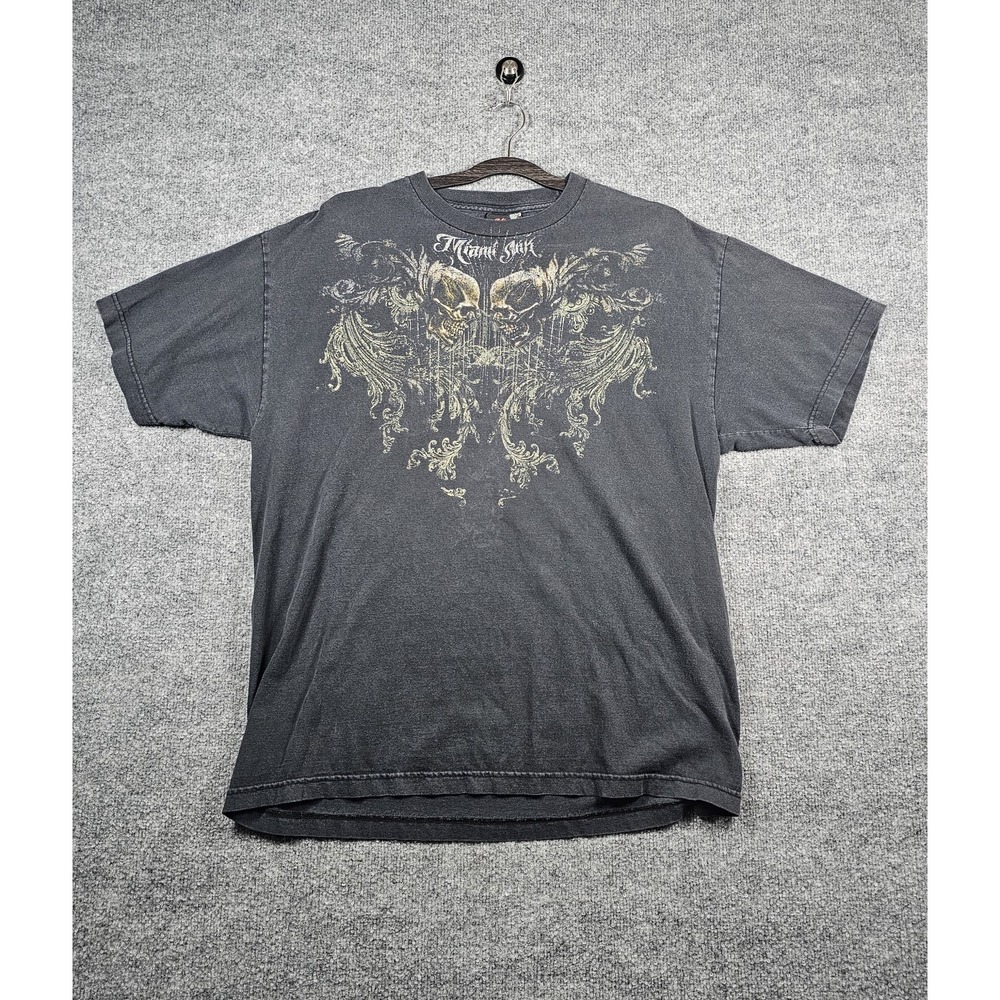 Vintage Miami Ink Skull Shirt Mens XL Faded Black Tattoo VTG Graphic Gothic Y2K